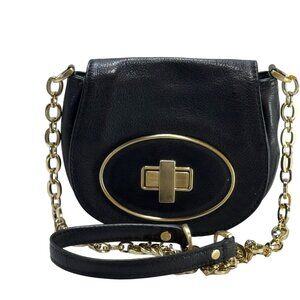 Cole Haan Black Leather Crossbody Bag Gold Chain Strap